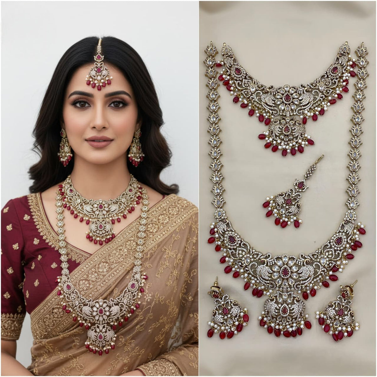 Royal Red Kundan Bridal Necklace Set – Timeless Heritage Jewelry for Weddings
