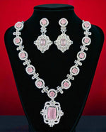 Elegant Pink Crystal & Diamond-Inspired Necklace and Earring Set Luxe Statement Jewelry