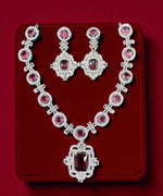Elegant Pink Crystal & Diamond-Inspired Necklace and Earring Set Luxe Statement Jewelry