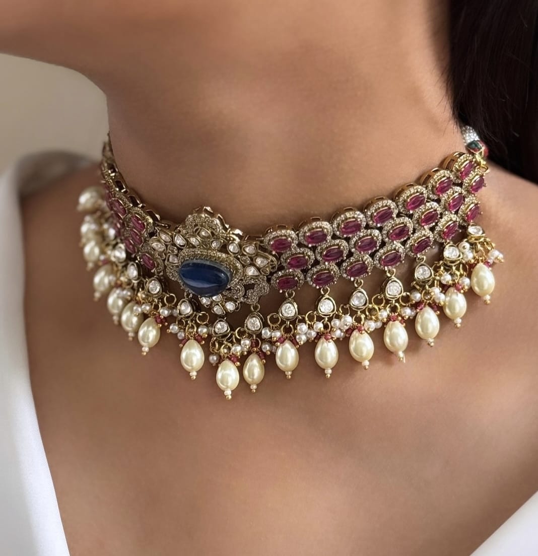 Royal Ruby & Emerald Kundan Choker Necklace Set – Bridal Polki Jewelry for Weddings