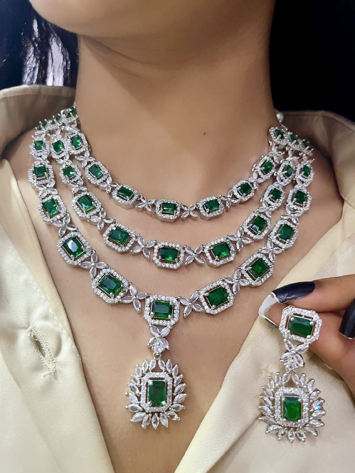 Luxury American Diamond Necklace Set for Brides | Indian Party Wear Wedding Jewellery with Matching Earrings