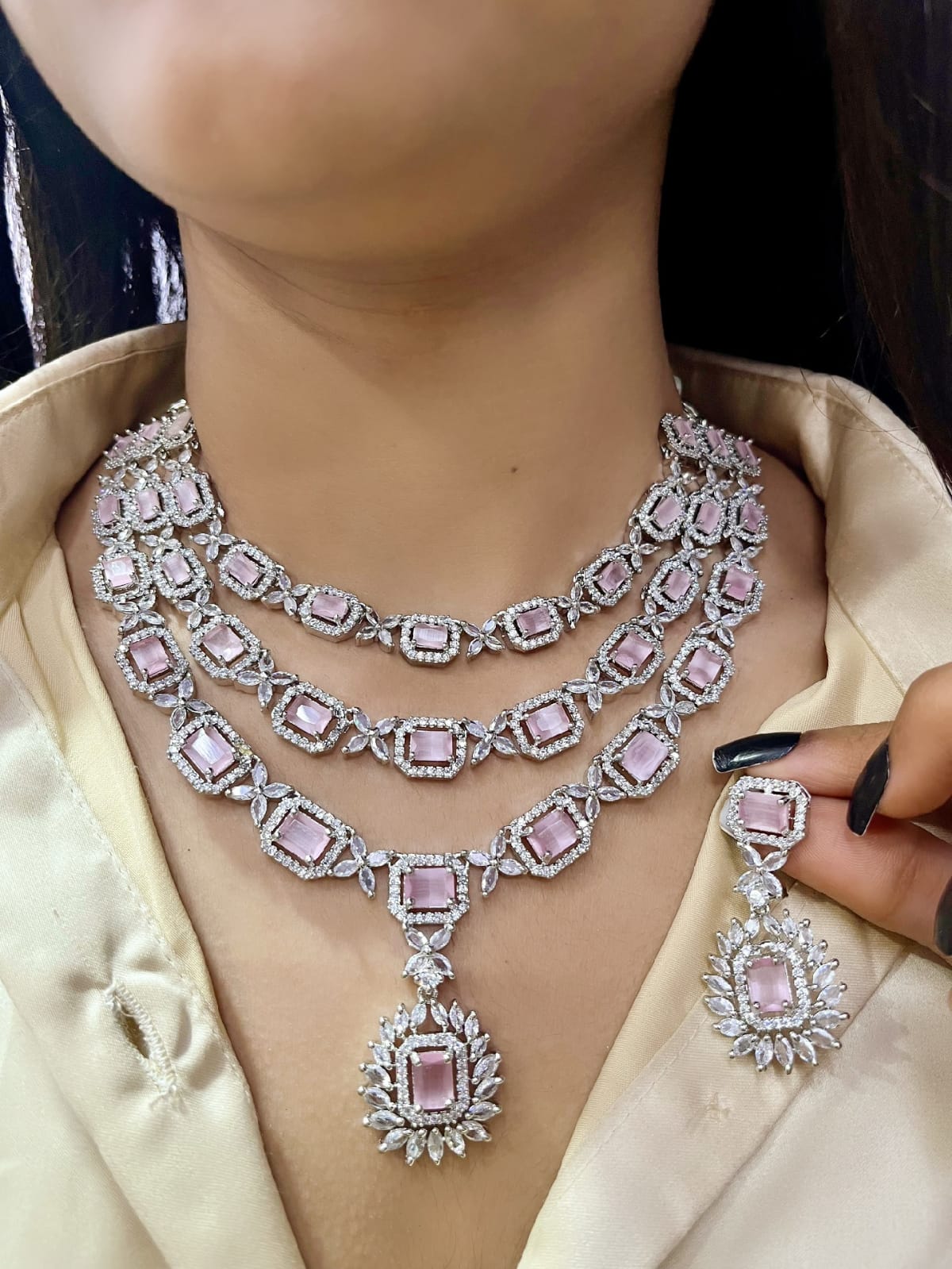 Luxury American Diamond Necklace Set for Brides | Indian Party Wear Wedding Jewellery with Matching Earrings