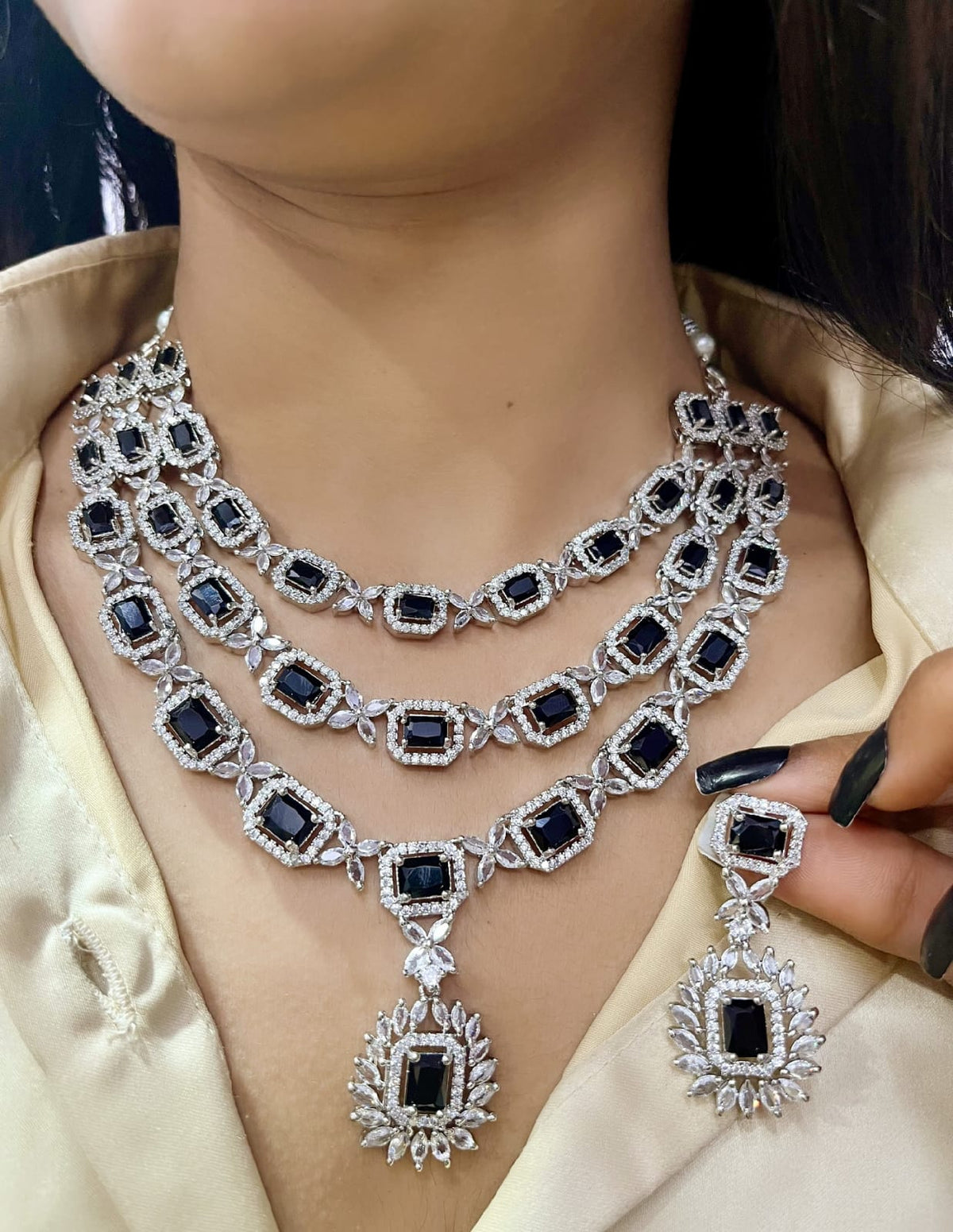 Luxury American Diamond Necklace Set for Brides | Indian Party Wear Wedding Jewellery with Matching Earrings