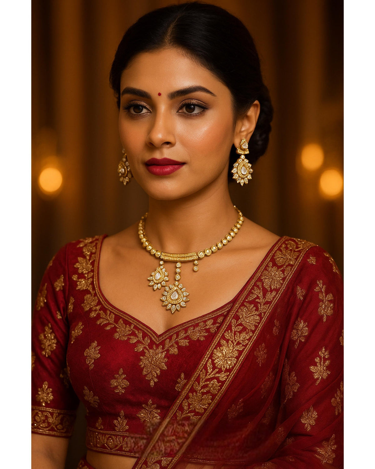 Elegant Gold Plated AD Stone Necklace & Earring Set Classic Bridal Jewelry Design