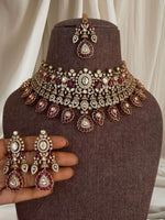 Regal Kundan Bridal Jewellery Set | Indian Jewellery | Kundan Polki Necklace Set | Polki Choker with Earrings & Maang Tikka