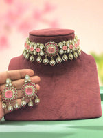 Regal Blue Stone Kundan Choker Necklace & Earring Set Traditional Bridal Jewelry