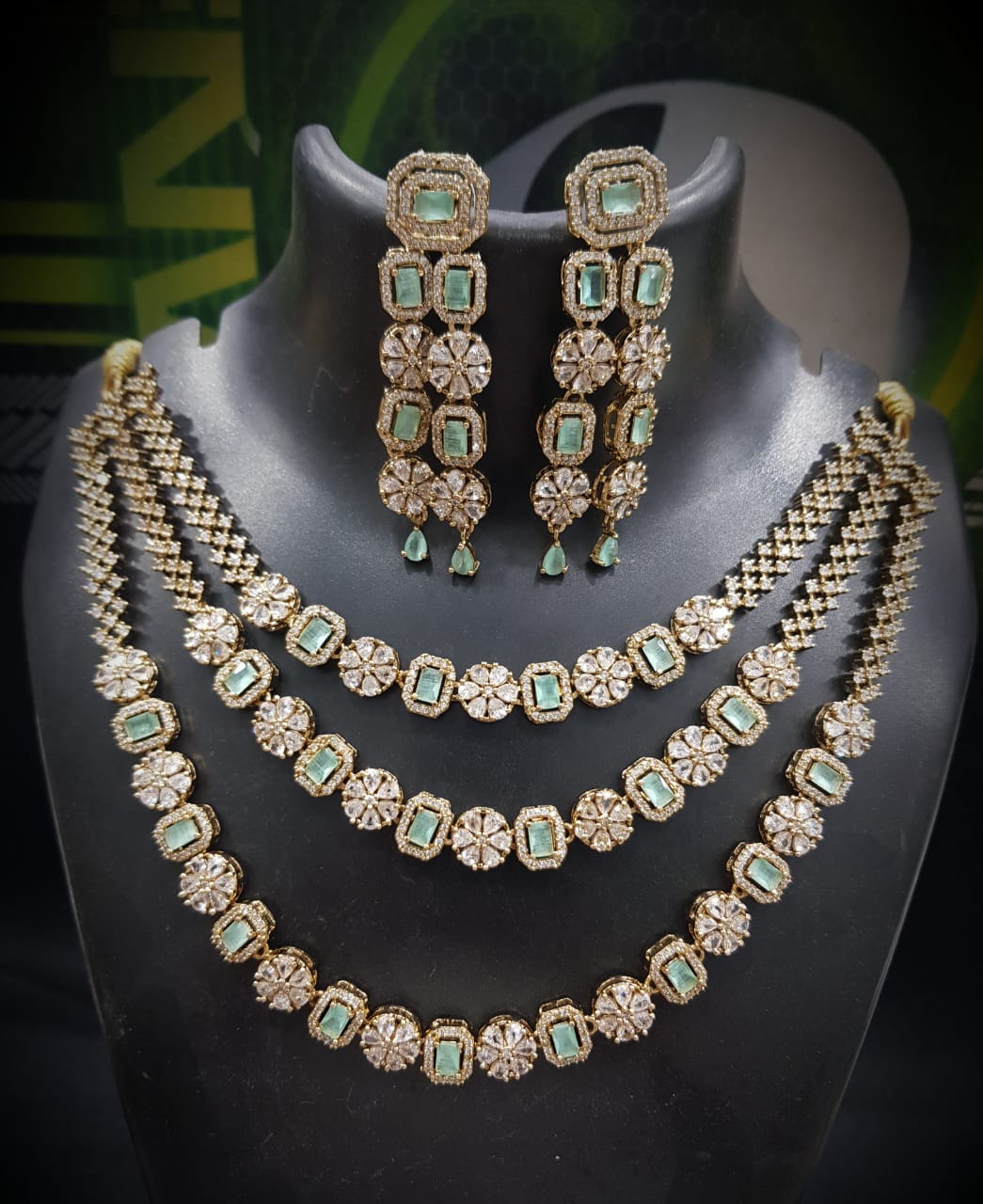 Luxurious Bridal American Diamond Necklace Set | Gold-Plated Indian Jewellery | Premium Indian Necklace Set With Matching Earrings