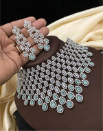 Silver-Plated Choker Necklace Set with Mint Green Stones | Silver-Plated Indian Jewellery | Stylish Indian Necklace Set With Matching Earrings