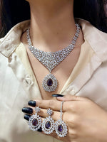 Stone Silver-Plated Bridal Necklace Set with Necklace, Earrings & Maangtika | Indian Jewellery | Stone Jewellery | Indian Necklace Set