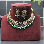 Antique Green Beaded Kundan Choker Necklace & Earring Set Traditional Temple Jewelry Design