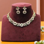 Floral Green & White CZ Stone Necklace & Earring Set – Elegant Party Wear Jewelry