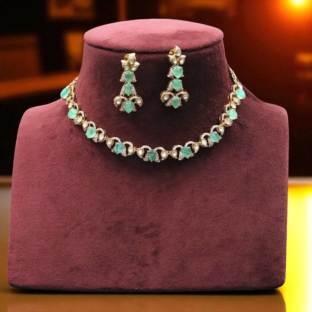 Elegant Kundan Choker Necklace & Earring Set Minimal Gold-Plated Bridal Jewelry