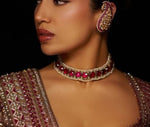 Celebrity Inspired Regal Ruby & Emerald Choker Set | Premium Victorian Polki Necklace with Geometric Drop Earrings