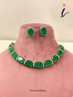 Emerald Green Statement Necklace Set with Earrings | Luxury Bridal Jewellery | Elegant Wedding, Party & Festive Wear Necklace for Women
