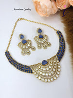 Royal Blue Kundan Necklace Set with Earrings for Women | Gold Plated Bridal Choker Jewellery | Traditional Indian Wedding & Party Wear