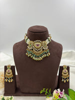Royal Kundan Pearl & Emerald Green Beaded Bridal Choker Necklace Set