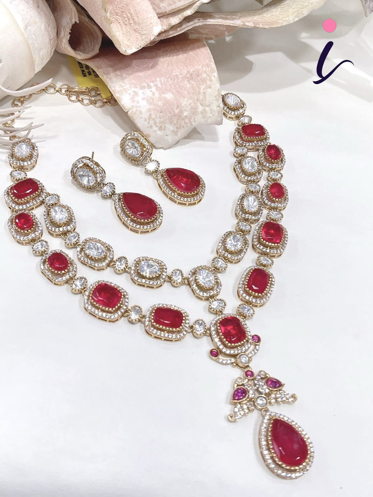 Emerald Green Stone Necklace Set with Earrings for Women | Gold Plated CZ Bridal Jewellery | Designer Indian Wedding & Party Wear