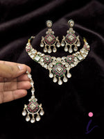 Traditional Kundan Bridal Choker Necklace Set with Earrings & Maang Tikka | Green Ruby Stone Indian Wedding Jewelry