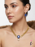 Royal Blue Stone Gold Plated Statement Necklace Set with Stud Earrings for Women | Designer Bridal Wedding & Party Wear Jewellery