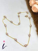 Grey Pearl Long Chain Necklace for Women | Gold Plated Minimalist Designer Party Wear & Everyday Jewellery
