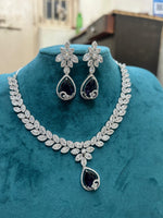 Emerald Green Teardrop CZ Necklace Set with Earrings Floral Diamond-Cut Bridal Jewelry