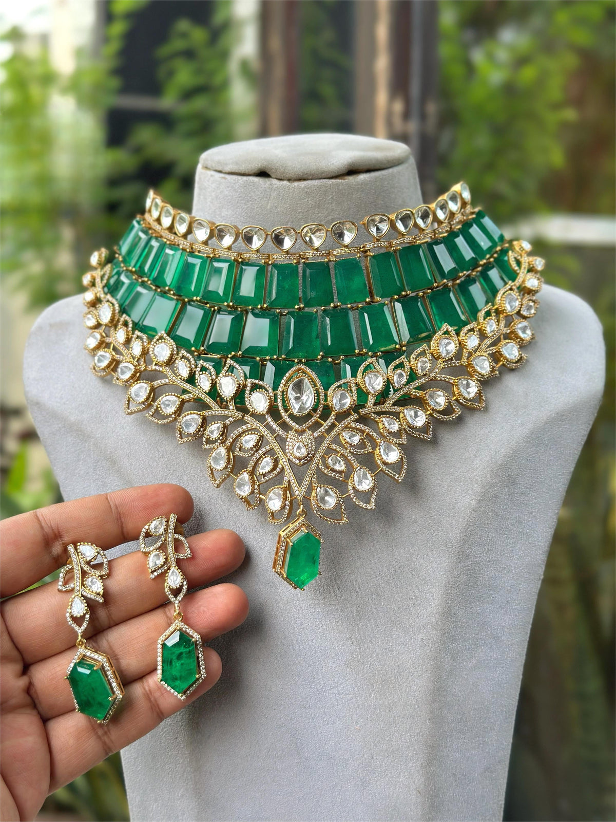 Katrina Kaif Inspired Choker Necklace Set with Kundan Polki & Pear Drop Detailing Bridal Statement Jewelry