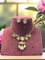 Exquisite Gold-Plated Kundan Polki Choker Necklace & Stud Earrings Set