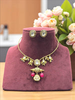 Exquisite Gold-Plated Kundan Polki Choker Necklace & Stud Earrings Set