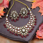 Antique Gold Finish Polki & Emerald Green Drop Statement Jewelry Set