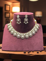 Handcrafted Kundan & Subtle Green Stone Embellished Necklace with Earrings