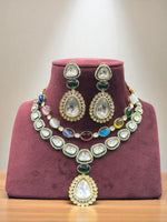 Handcrafted Kundan Polki Necklace with Pear, Oval & Round Gemstones