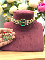Multicolor Meenakari Kundan Pearl Choker Necklace Set with Earring Traditional Handcrafted Jewelry"