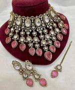 Grand Emerald Green Kundan Choker Necklace Set with Earrings & Maang Tikka Bridal Polki Jewelry