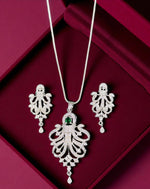 Royal Emerald Stone Silver Plated Necklace Set with Intricate Drop Earrings Bridal & Festive Jewelry