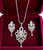 Royal Emerald Stone Silver Plated Necklace Set with Intricate Drop Earrings Bridal & Festive Jewelry