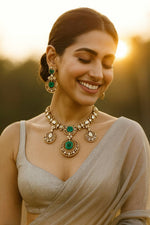 Royal Emerald Green Kundan Necklace Set with Matching Earrings Bridal & Festive Jewelry