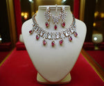 Designer Ruby & Diamond Choker Necklace Set with Earrings and Maang Tikka