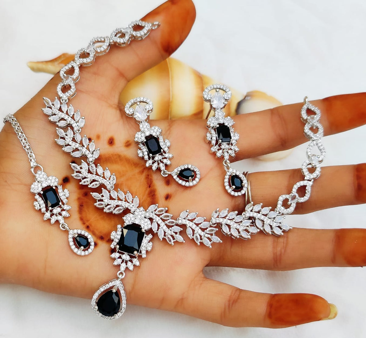 Silver-Plated Necklace Set with Earrings & Maang Tikka | Indian Jewellery | Silver Plated Jewellery | Indian Necklace Set