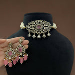 Kundan Choker Necklace Set with Pearl Drops & Earrings Bridal Jewelry Set Pakistani Necklace SetPolki Necklace