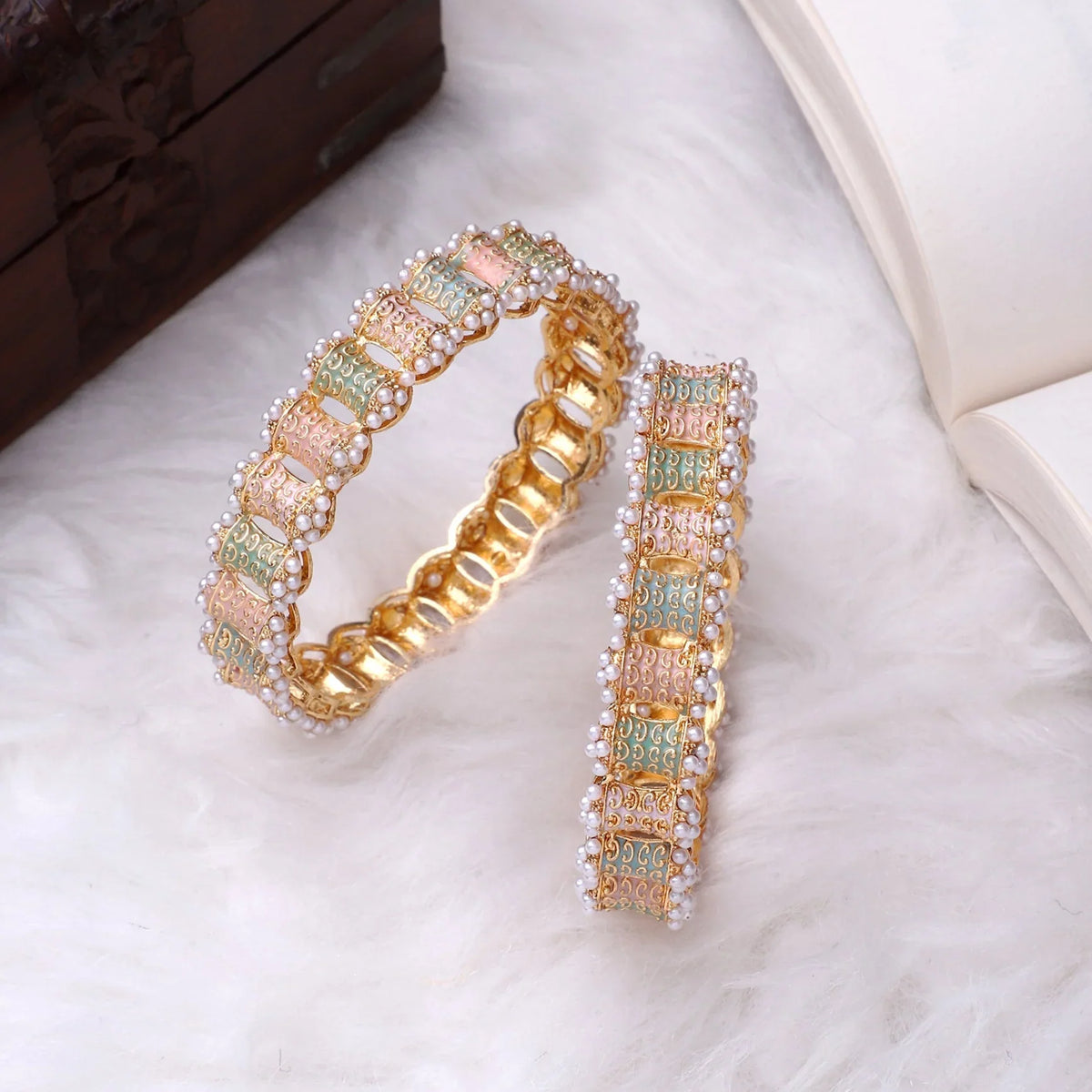 Dailywear Set of 2 Pastel Meenakari Bracelets | Lightweight Kada Bangles | Ethnic Indian Jewelry