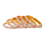 Set of 6 Pink & Pista Bracelets | Colorful Kada Bangles | Ethnic Indian Jewelry