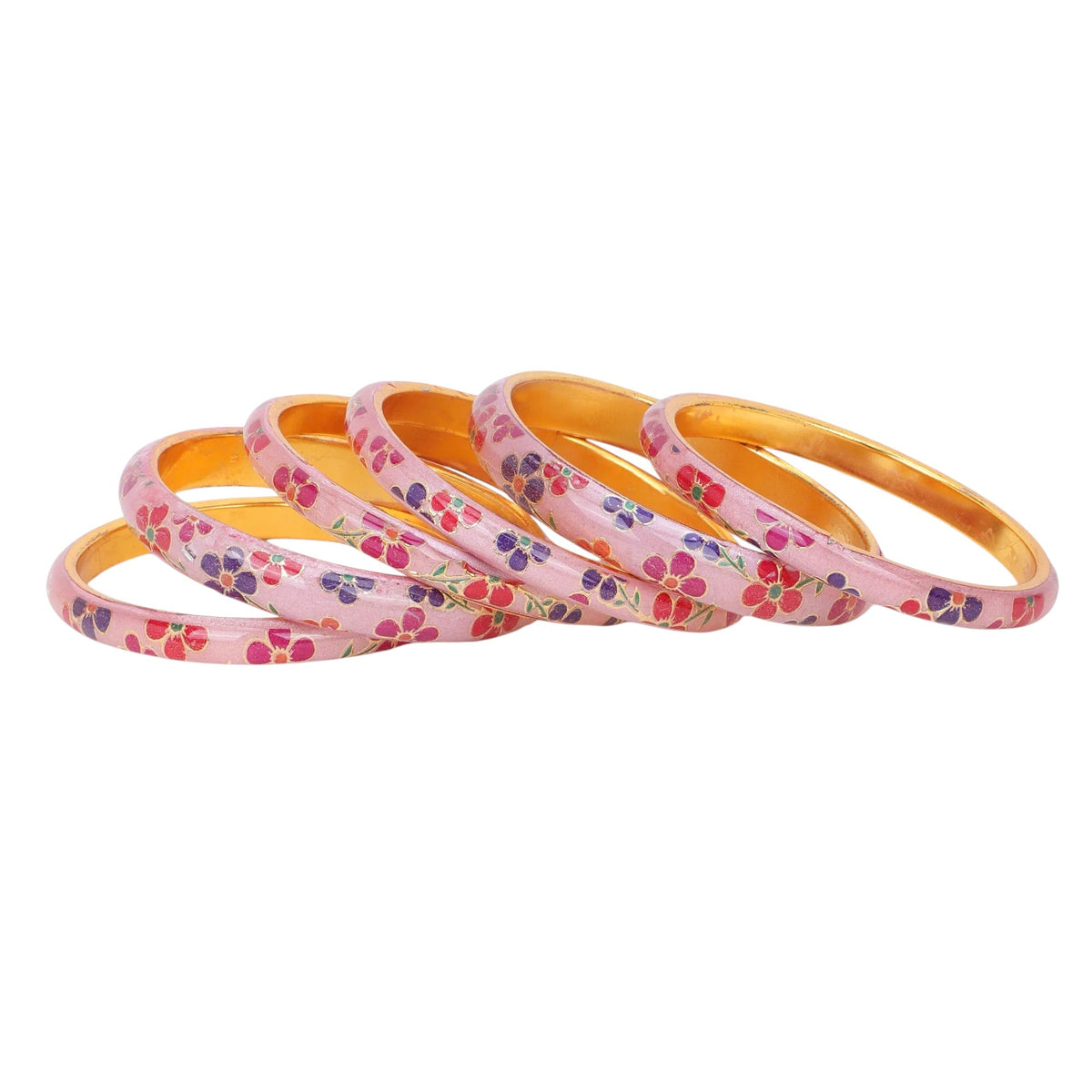 Set of 6 Pink & Pista Bracelets | Colorful Kada Bangles | Ethnic Indian Jewelry