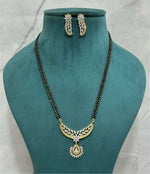Premium CZ Stone Mangalsutra with Leaf Design Pendant & Matching Earrings | 18 Inch Double Chain