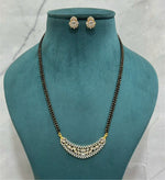 CZ Mangalsutra with Curved Pendant & Matching Earrings | Elegant CZ Indian Mangalsutra Set | Traditional Indian Jewellery