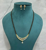 CZ Mangalsutra Set with Teardrop Pendant & Double Chain with Matching Earrings | Elegant CZ Indian Mangalsutra Set | Traditional Indian Jewellery