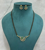 Designer Green CZ Mangalsutra Set with Double Chain & Matching Earrings | Stylish Green CZ Indian Mangalsutra Set | Traditional Indian Jewellery