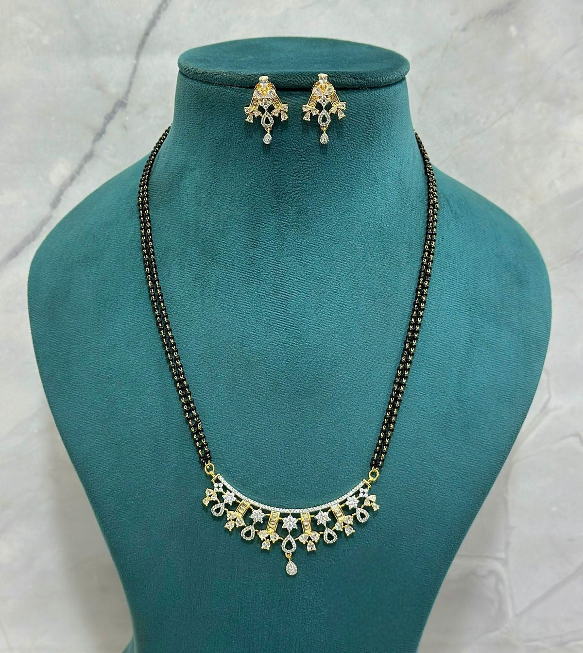 Sparkle CZ Mangalsutra Set with Dangling Accents & Stud Earrings | Elegant CZ Indian Mangalsutra Set | Traditional Indian Jewellery