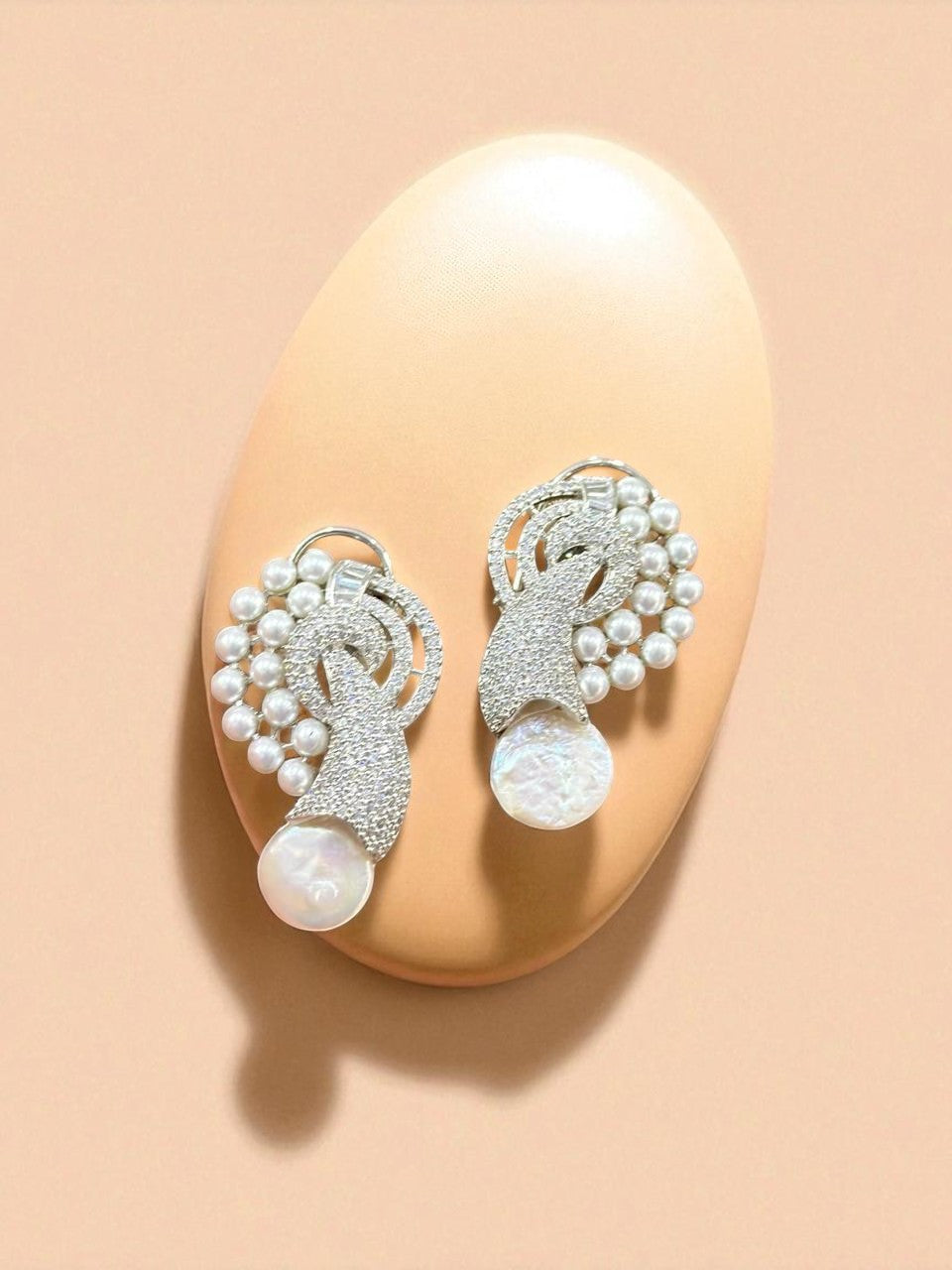 Elegant Pearl Drop & CZ Stud Earrings Modern Statement Design