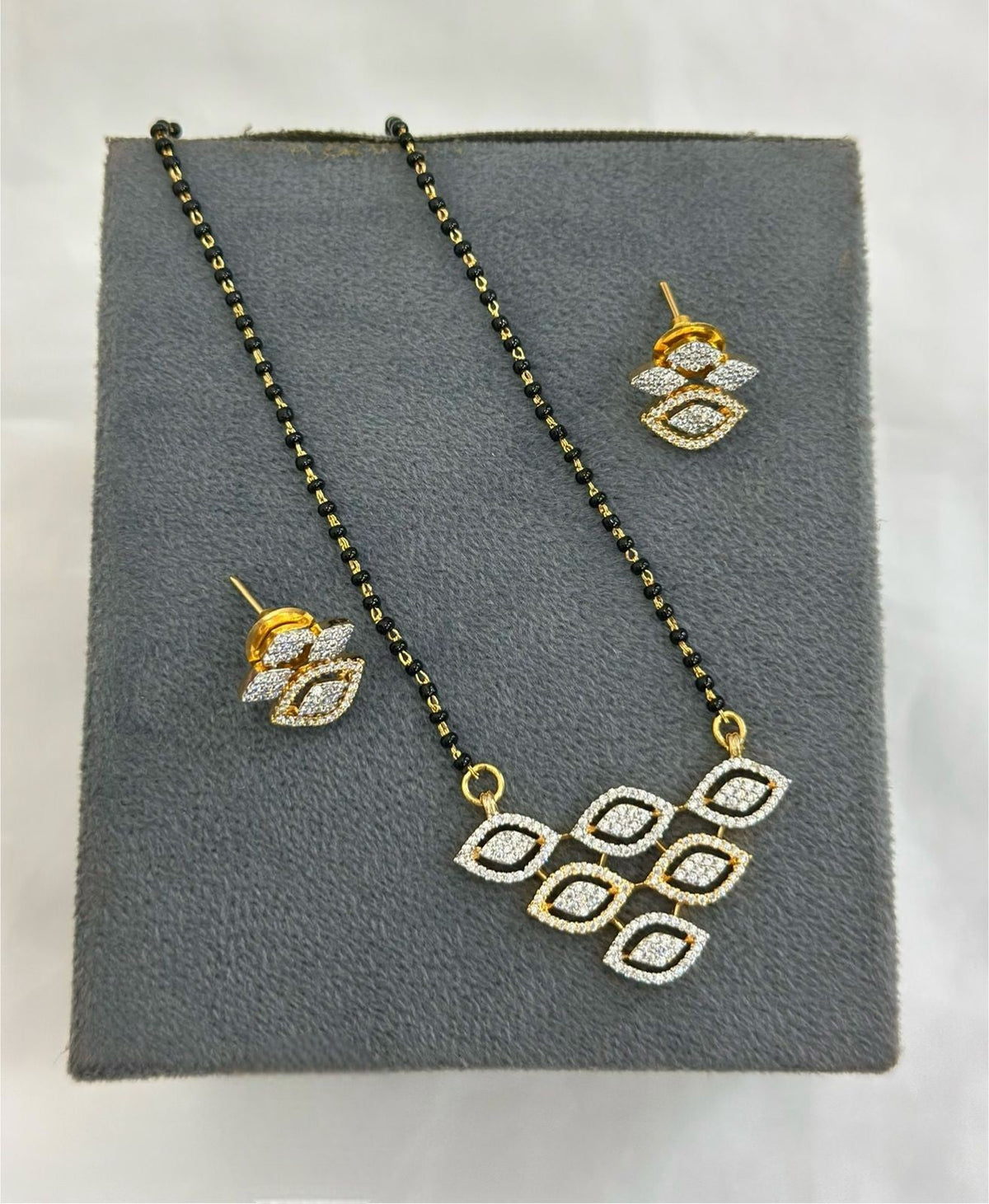 CZ Mangalsutra Set with Matching Stud Earrings | Elegant CZ Pendant Indian Mangalsutra Set | Traditional Indian Jewellery