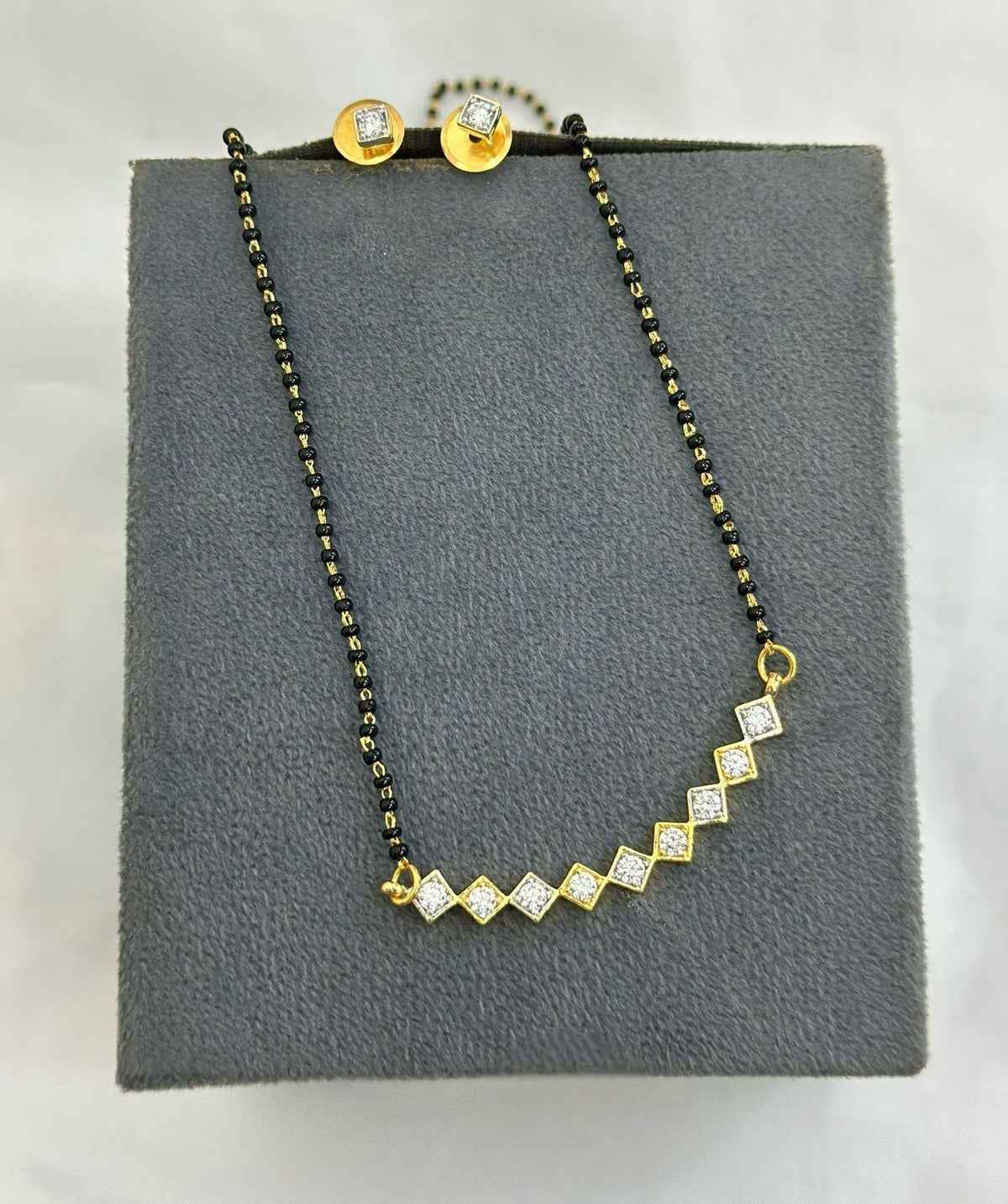 Diamond-Cut CZ Mangalsutra Set with Gold-Tone Stud Earrings | Elegant CZ Indian Mangalsutra Set | Traditional Indian Jewellery